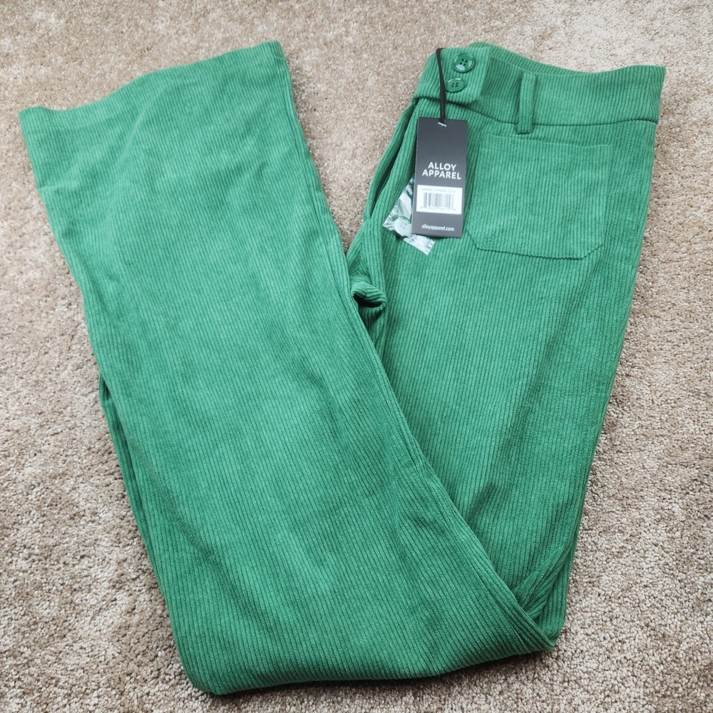 Alloy Apparel Tall Hunter Green Corduroy Flare Pants 12 x 37 High Rise NWT